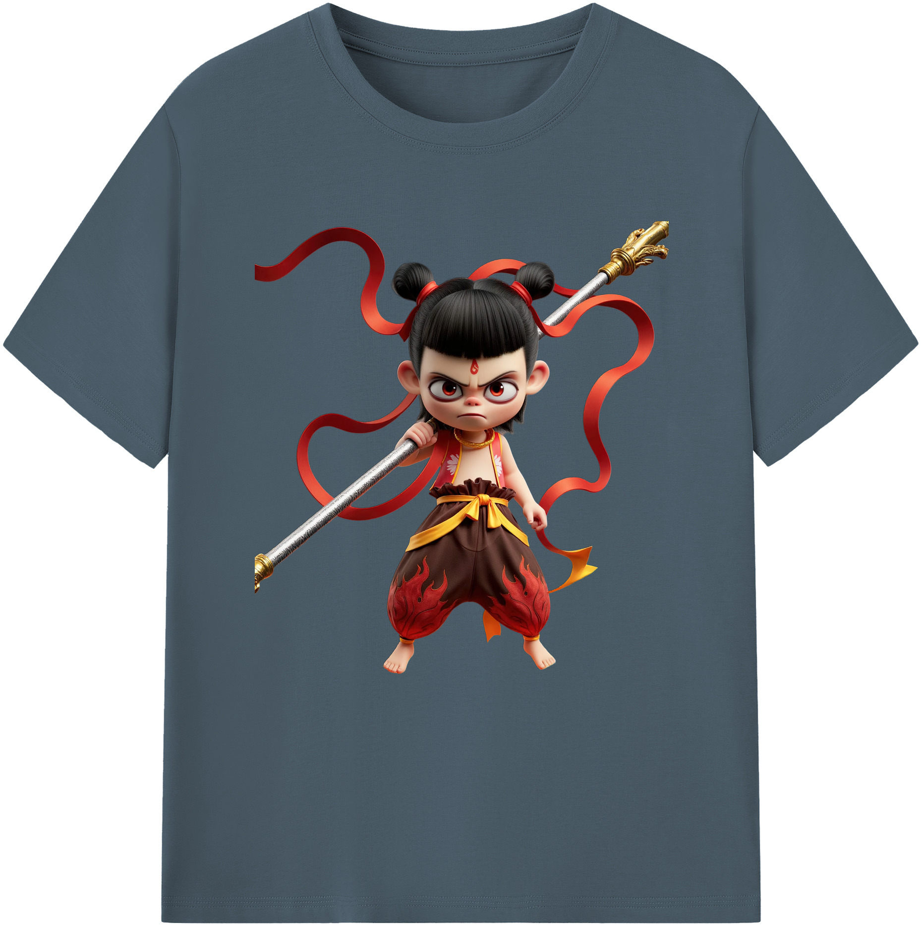 （画像用） Ne Zha 2 ナタ 魔童の大暴れ 綿100％半袖Tシャツ（フロントプリント）